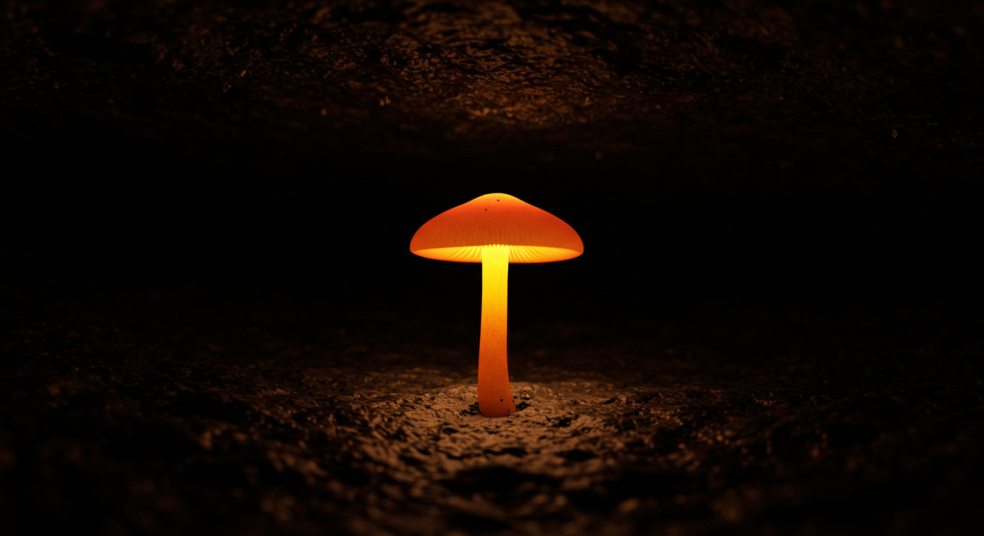 mushroom in a dark cave